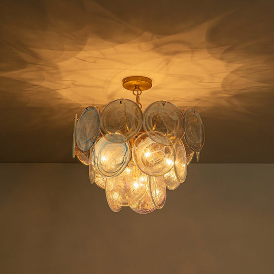 Pendantlightie - Arts And Crafts Vintage 5 - Light Swirled Cloud Glass Tiered Chandelier - Chandeliers - Blue -