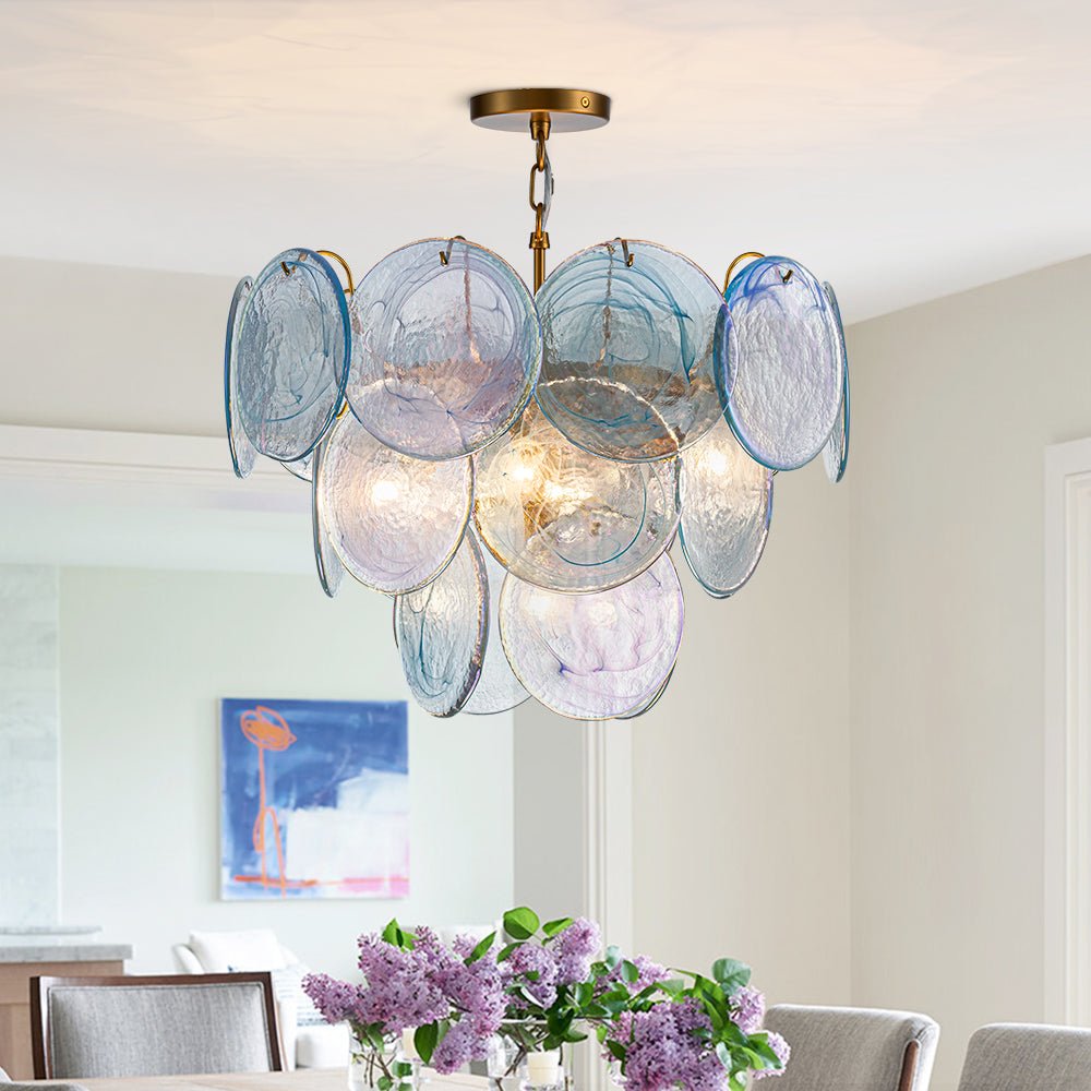 Pendantlightie - Arts And Crafts Vintage 5 - Light Swirled Cloud Glass Tiered Chandelier - Chandeliers - Blue -