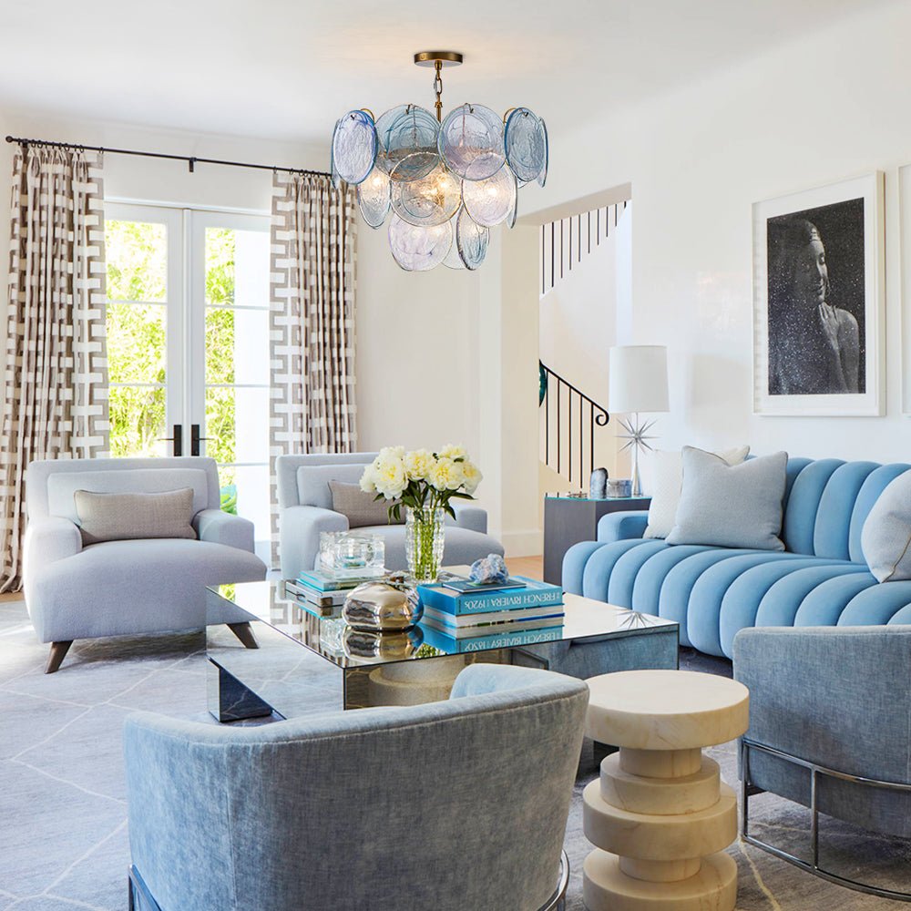 Pendantlightie - Arts And Crafts Vintage 5 - Light Swirled Cloud Glass Tiered Chandelier - Chandeliers - Blue -