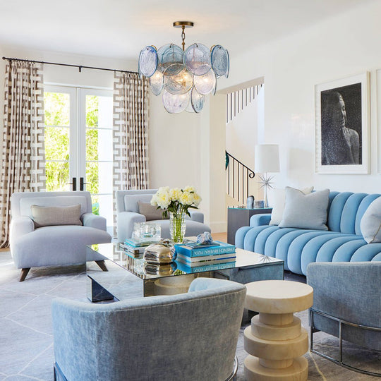 Pendantlightie - Arts And Crafts Vintage 5 - Light Swirled Cloud Glass Tiered Chandelier - Chandeliers - Blue -