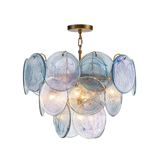 Pendantlightie - Arts And Crafts Vintage 5 - Light Swirled Cloud Glass Tiered Chandelier - Chandeliers - Blue -