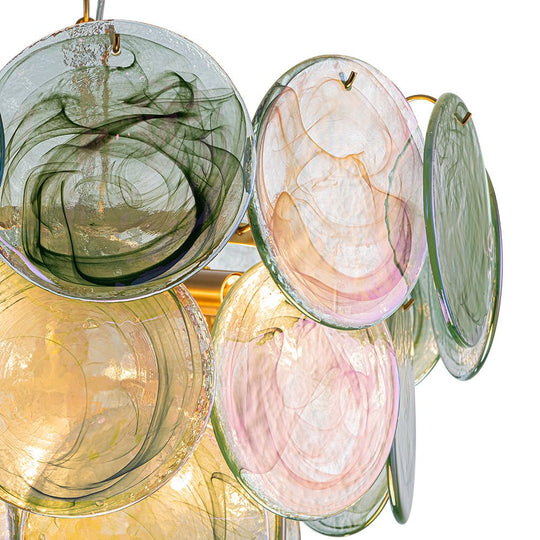 Pendantlightie - Arts And Crafts Vintage 9 - Light Swirled Cloud Glass Tiered Chandelier - Chandeliers - Blue -