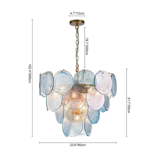 Pendantlightie - Arts And Crafts Vintage 9 - Light Swirled Cloud Glass Tiered Chandelier - Chandeliers - Blue -
