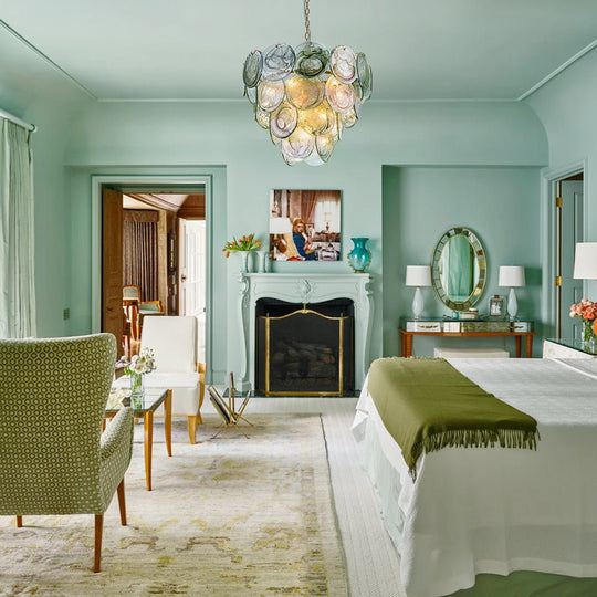 Pendantlightie - Arts And Crafts Vintage 9 - Light Swirled Cloud Glass Tiered Chandelier - Chandeliers - Blue -