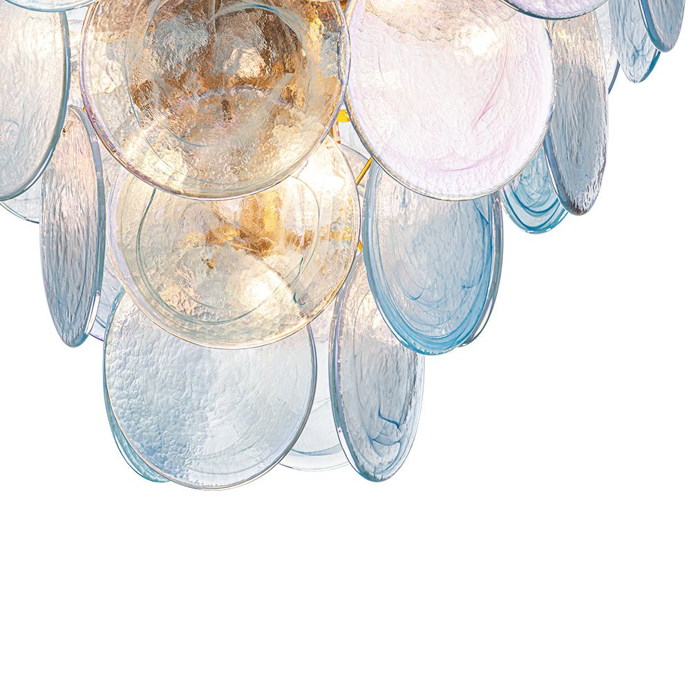 Pendantlightie - Arts And Crafts Vintage 9 - Light Swirled Cloud Glass Tiered Chandelier - Chandeliers - Blue -