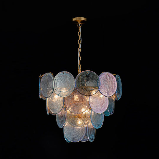 Pendantlightie - Arts And Crafts Vintage 9 - Light Swirled Cloud Glass Tiered Chandelier - Chandeliers - Blue -