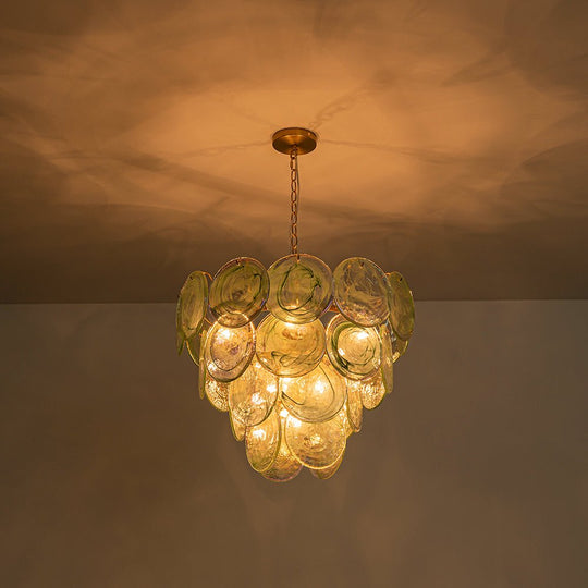 Pendantlightie - Arts And Crafts Vintage 9 - Light Swirled Cloud Glass Tiered Chandelier - Chandeliers - Blue -