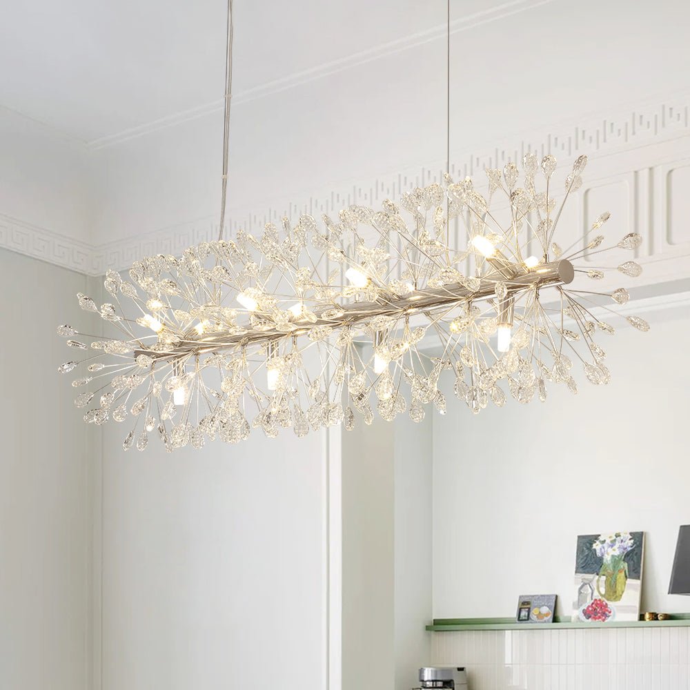 Pendantlightie - Blossom 12 - Light Floral Island Crystal Dandelion Linear Chandelier - Chandeliers - Chrome -