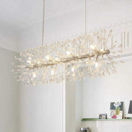 Pendantlightie - Blossom 12 - Light Floral Island Crystal Dandelion Linear Chandelier - Chandeliers - Chrome -