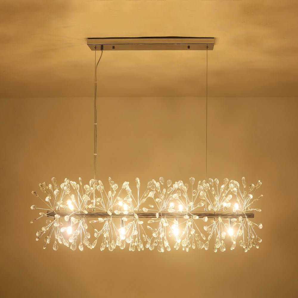 Pendantlightie - Blossom 12 - Light Floral Island Crystal Dandelion Linear Chandelier - Chandeliers - Chrome -