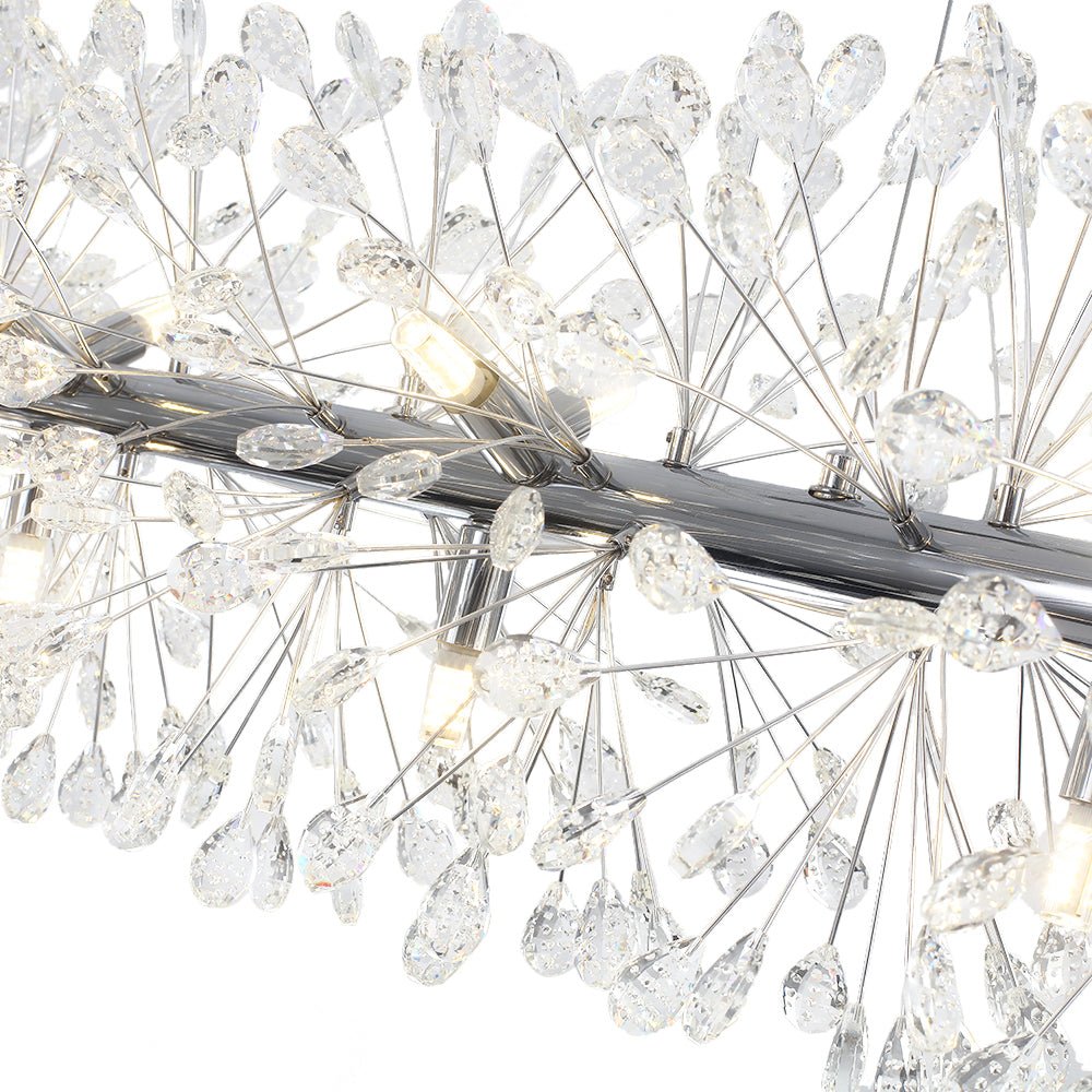 Pendantlightie - Blossom 12 - Light Floral Island Crystal Dandelion Linear Chandelier - Chandeliers - Chrome -