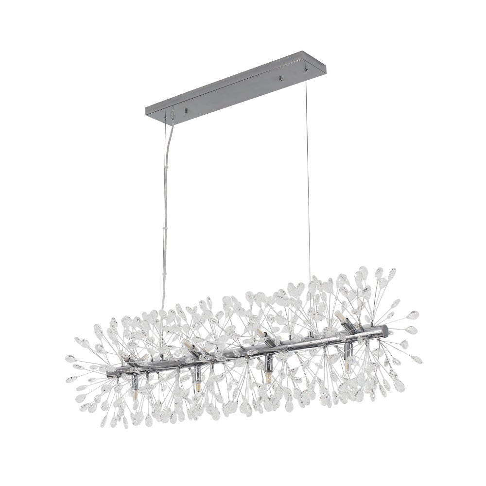 Pendantlightie - Blossom 12 - Light Floral Island Crystal Dandelion Linear Chandelier - Chandeliers - Chrome -