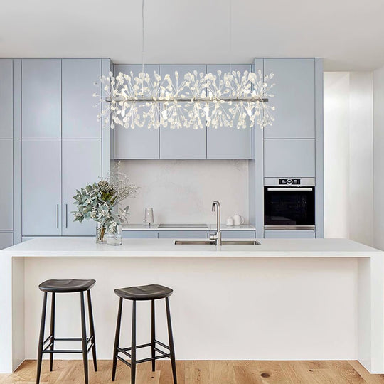Pendantlightie - Blossom 12 - Light Floral Island Crystal Dandelion Linear Chandelier - Chandeliers - Chrome -