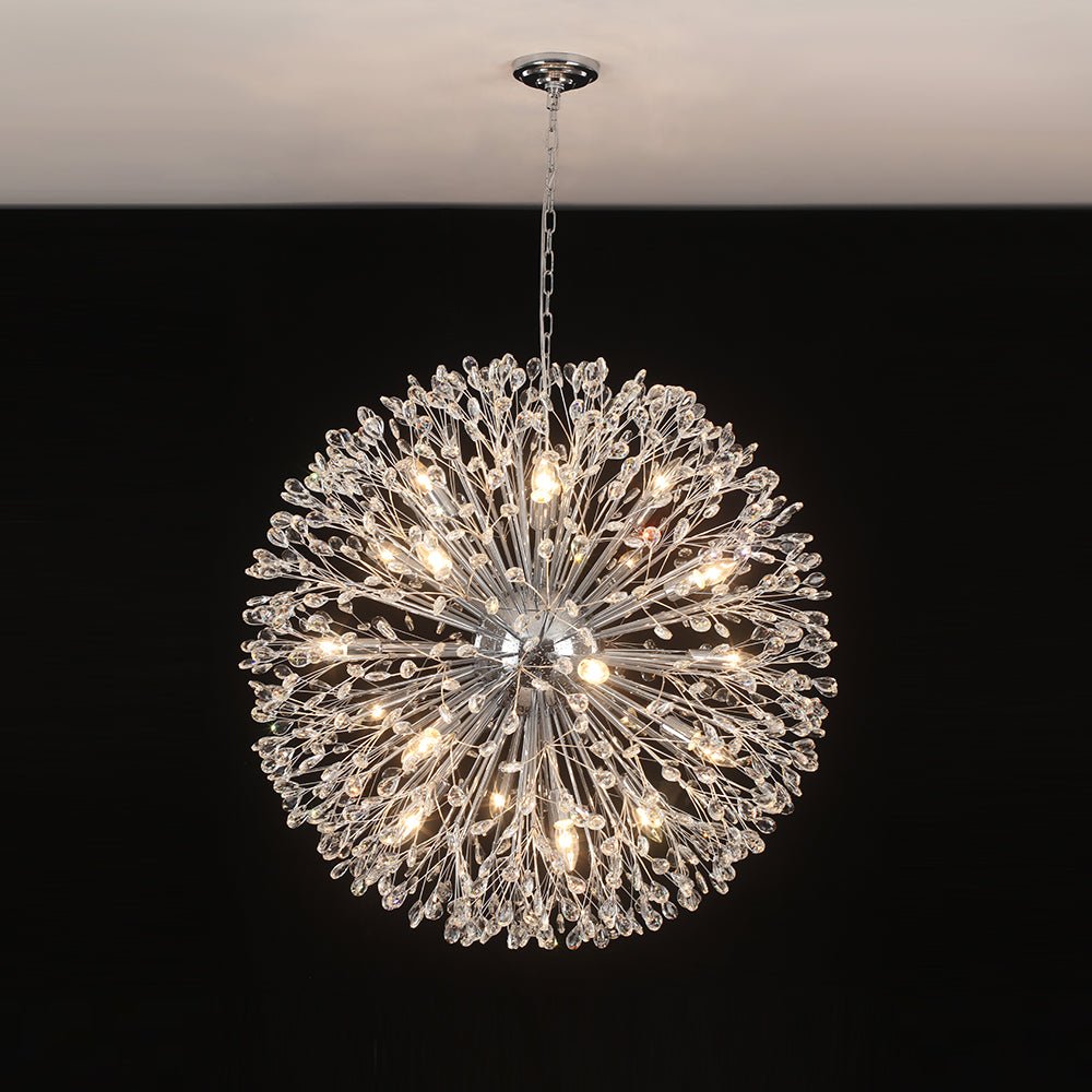 Pendantlightie - Blossom 20 - Light Large Floral Crystal Globe Dandelion Chandelier - Chandeliers - Chrome -
