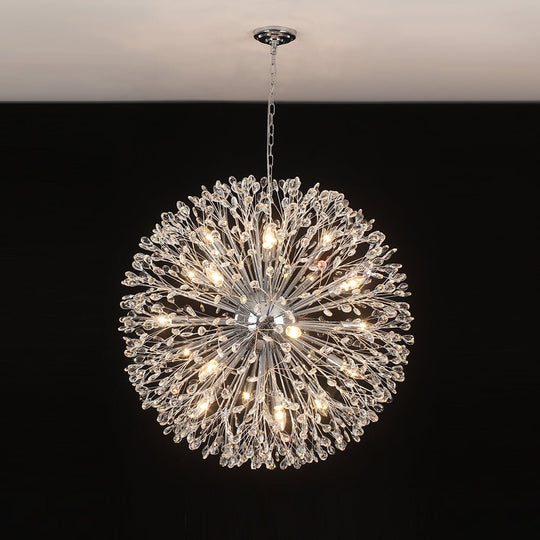 Pendantlightie - Blossom 20 - Light Large Floral Crystal Globe Dandelion Chandelier - Chandeliers - Chrome -