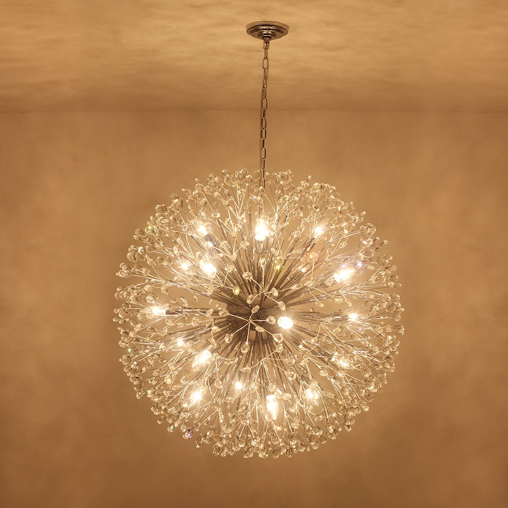 Pendantlightie - Blossom 20 - Light Large Floral Crystal Globe Dandelion Chandelier - Chandeliers - Chrome -