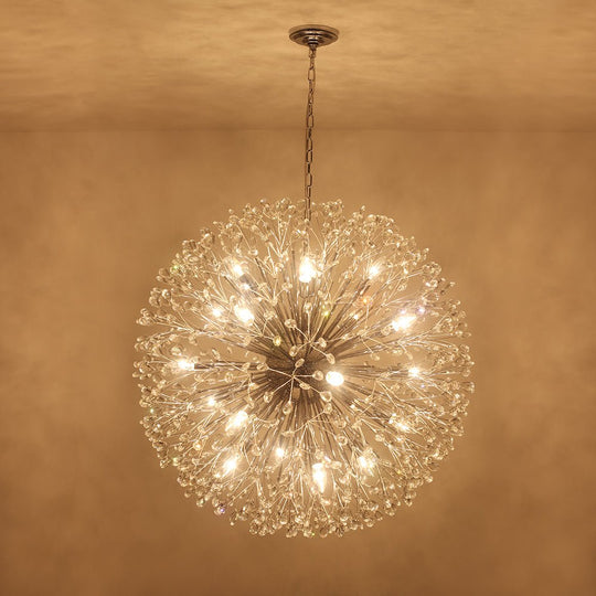 Pendantlightie - Blossom 20 - Light Large Floral Crystal Globe Dandelion Chandelier - Chandeliers - Chrome -