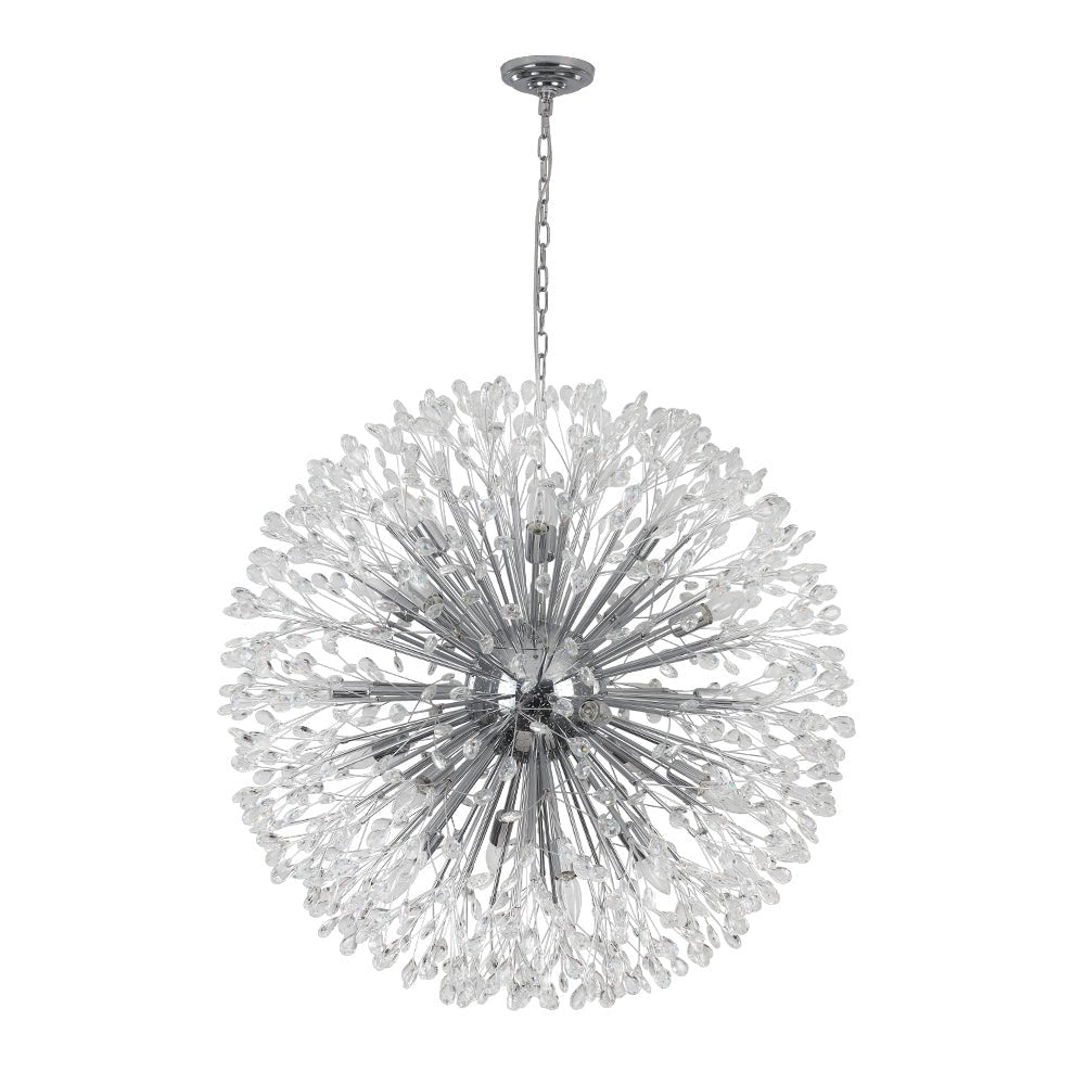 Pendantlightie - Blossom 20 - Light Large Floral Crystal Globe Dandelion Chandelier - Chandeliers - Chrome -