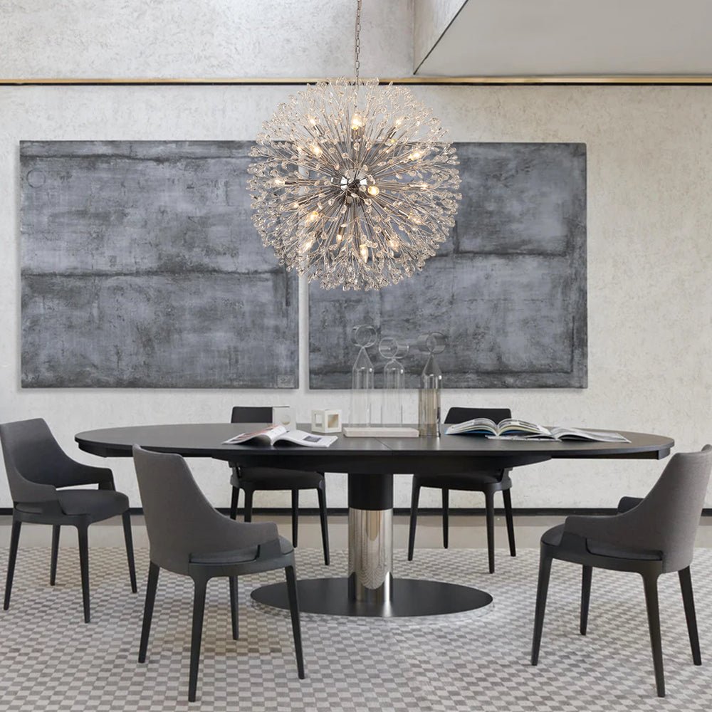 Pendantlightie - Blossom 20 - Light Large Floral Crystal Globe Dandelion Chandelier - Chandeliers - Chrome -