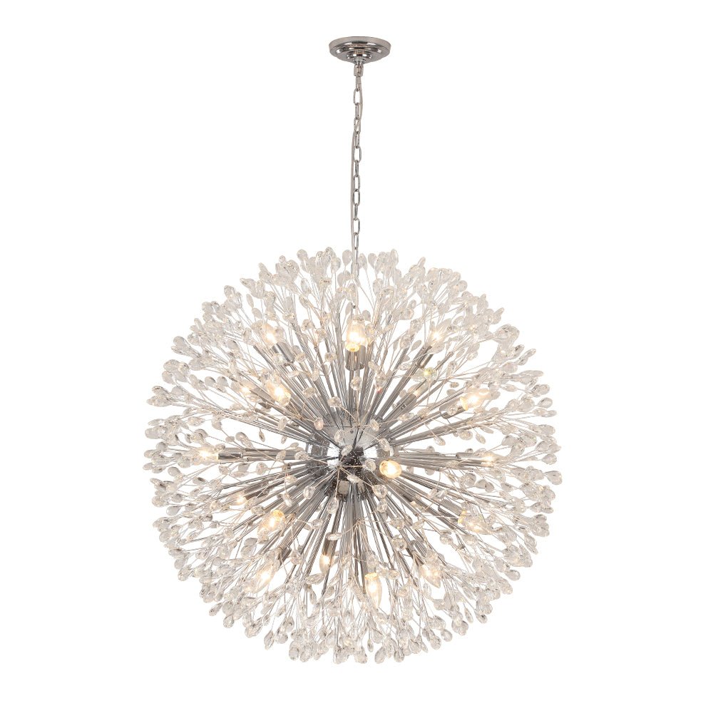 Pendantlightie - Blossom 20 - Light Large Floral Crystal Globe Dandelion Chandelier - Chandeliers - Chrome -