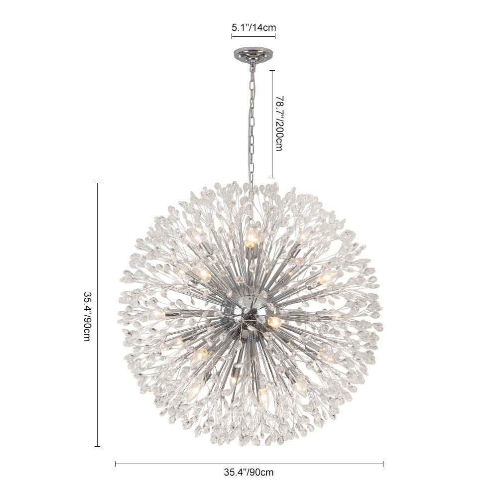 Pendantlightie - Blossom 20 - Light Large Floral Crystal Globe Dandelion Chandelier - Chandeliers - Chrome -