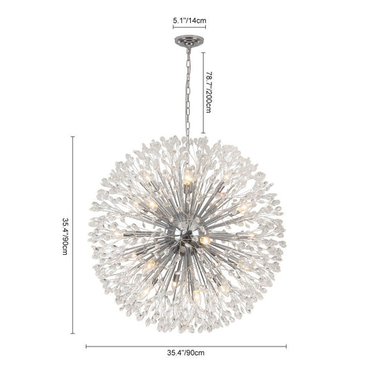 Pendantlightie - Blossom 20 - Light Large Floral Crystal Globe Dandelion Chandelier - Chandeliers - Chrome -