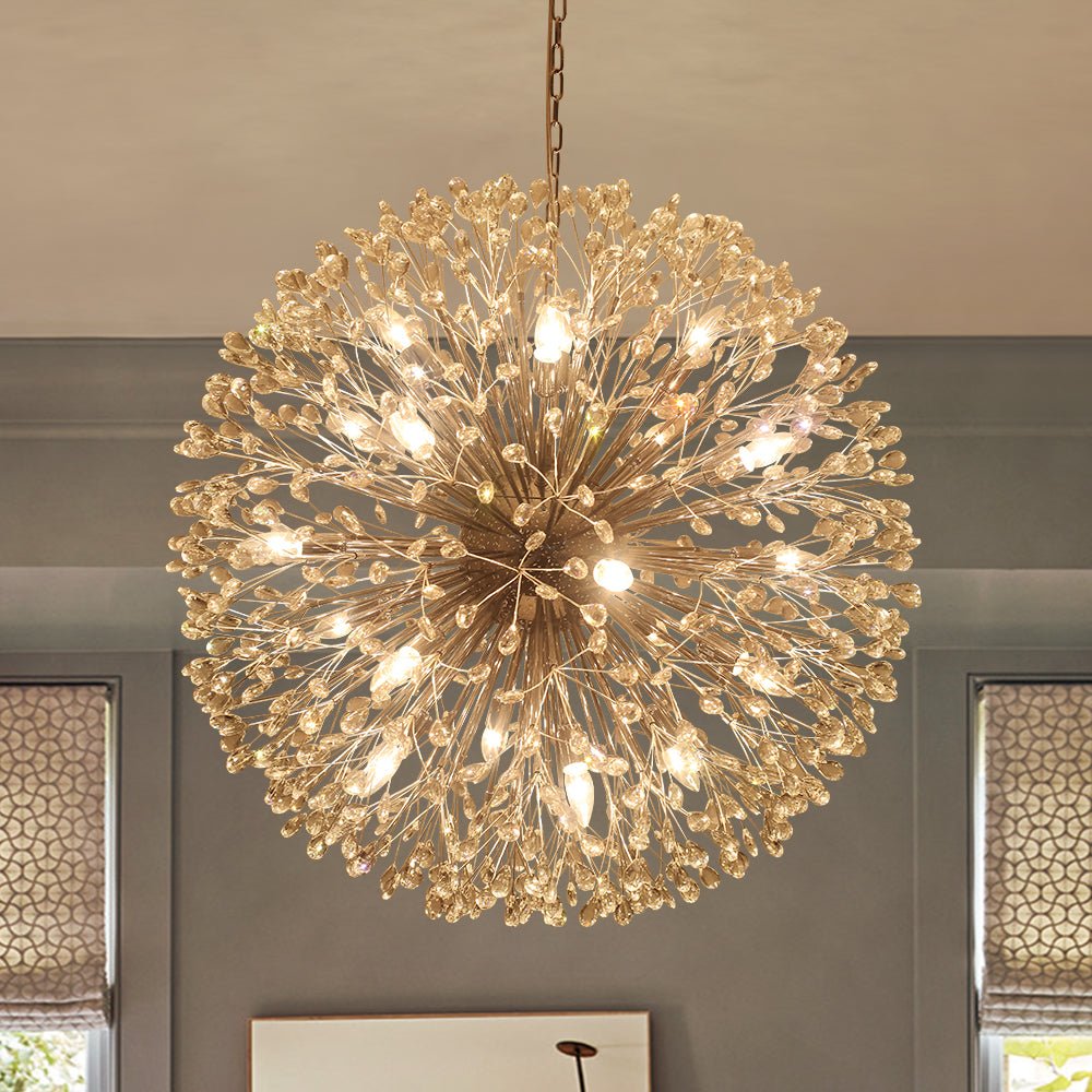 Pendantlightie - Blossom 20 - Light Large Floral Crystal Globe Dandelion Chandelier - Chandeliers - Chrome -