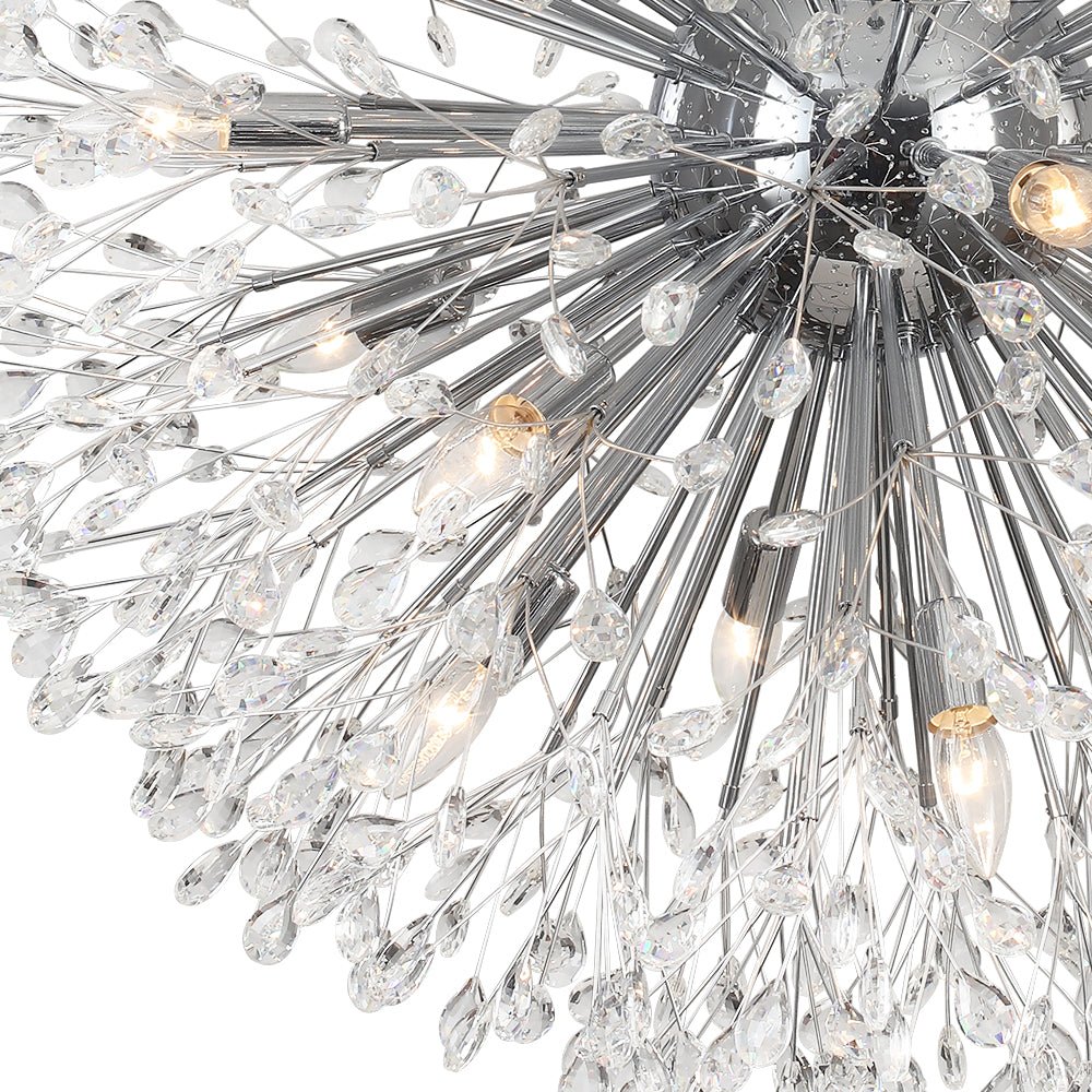 Pendantlightie - Blossom 20 - Light Large Floral Crystal Globe Dandelion Chandelier - Chandeliers - Chrome -