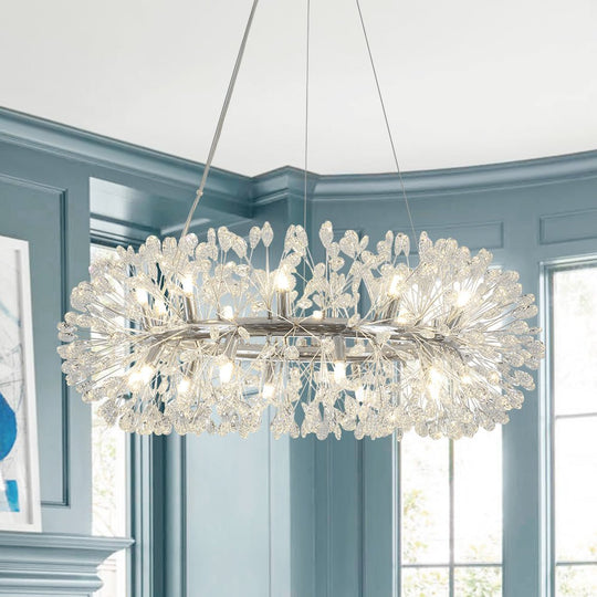 Pendantlightie - Blossom 20 - Light Large Floral Crystal Round Dandelion Chandelier - Chandeliers - Chrome -