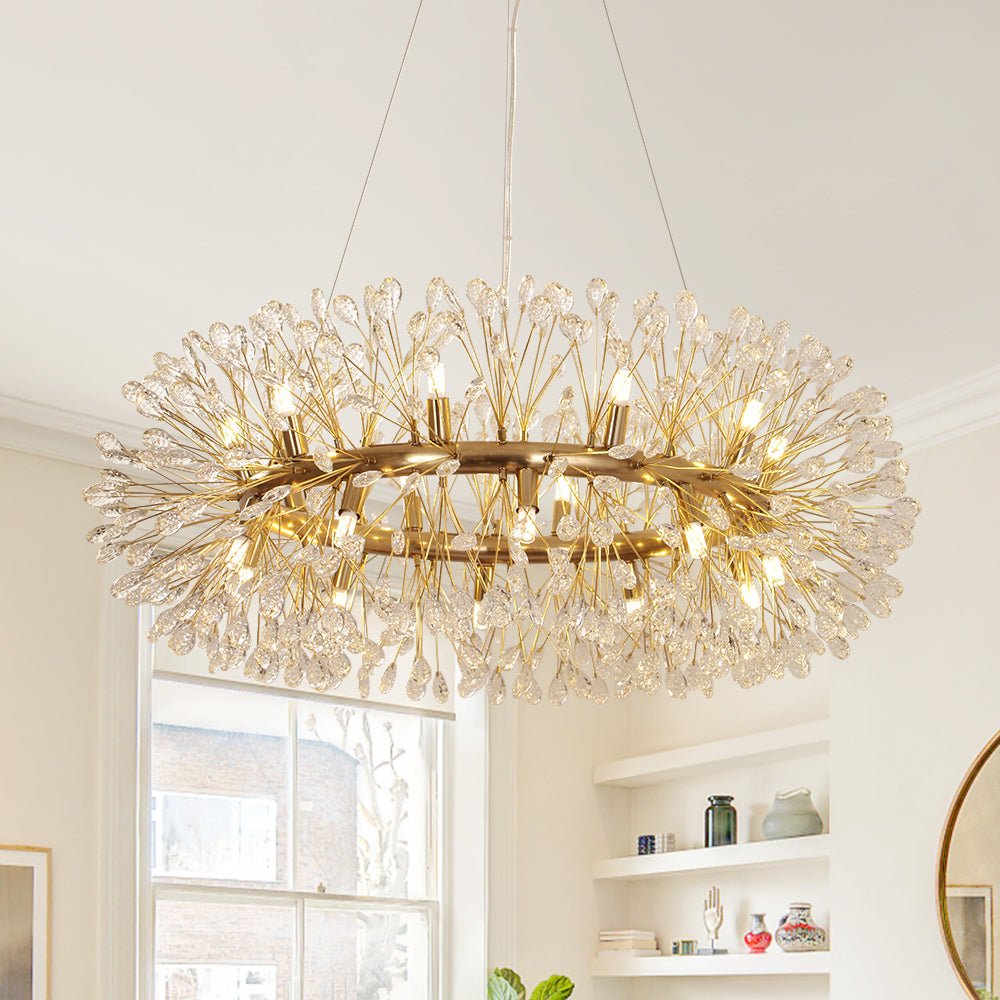 Pendantlightie - Blossom 20 - Light Large Floral Crystal Round Dandelion Chandelier - Chandeliers - Gold -