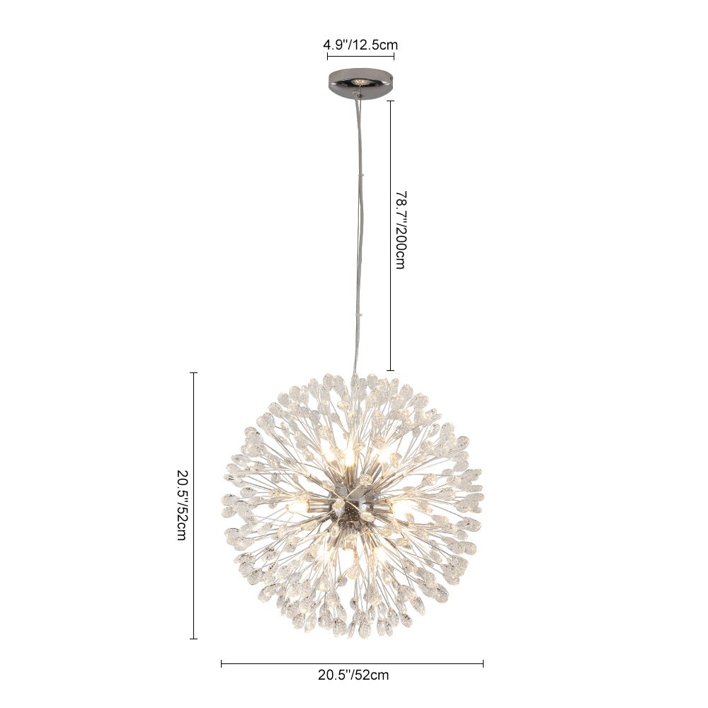 Pendantlightie - Blossom 9 - Light Floral Firework Crystal Dandelion Round Chandelier - Chandeliers - Chrome -