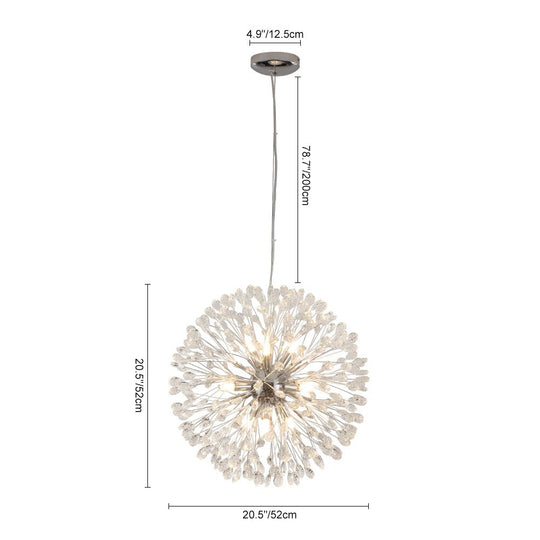 Pendantlightie - Blossom 9 - Light Floral Firework Crystal Dandelion Round Chandelier - Chandeliers - Chrome -