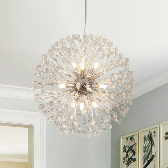 Pendantlightie - Blossom 9 - Light Floral Firework Crystal Dandelion Round Chandelier - Chandeliers - Chrome -