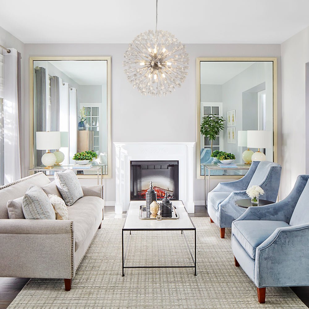 Pendantlightie - Blossom 9 - Light Floral Firework Crystal Dandelion Round Chandelier - Chandeliers - Chrome -