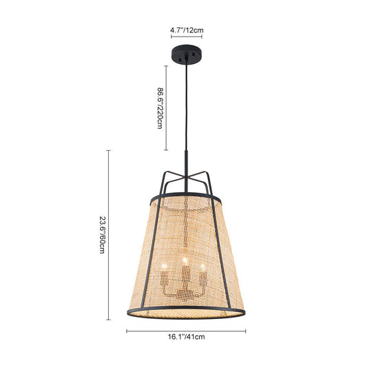 Pendantlightie - Boho 3 - Light Conical Hollowed Rattan Hand Woven Tapered Pendant - Pendants - Medium -