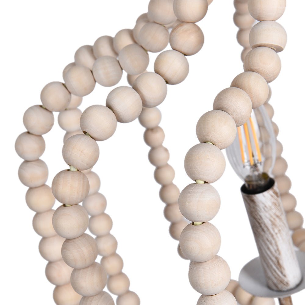 Pendantlightie - Boho 4 - Light Geometric Lantern Wooden Beaded Chandelier - Chandeliers - Beige Wood Bead -