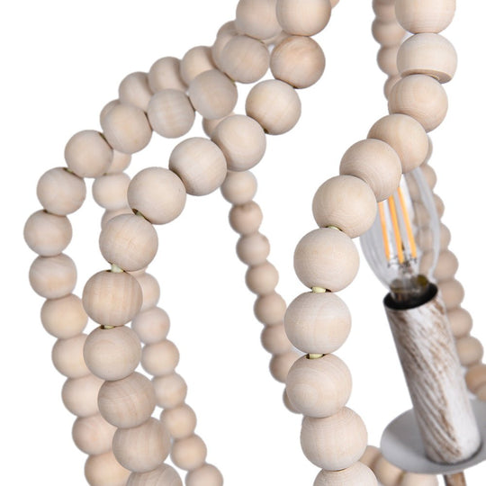 Pendantlightie - Boho 4 - Light Geometric Lantern Wooden Beaded Chandelier - Chandeliers - Beige Wood Bead -