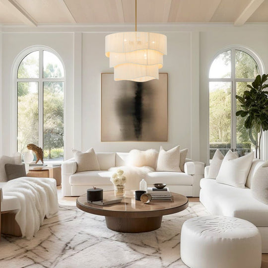 Pendantlightie - Boho 6 - Light Rope Tiered Drum Woven Chandelier - Chandeliers - Beige -