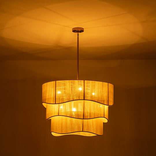 Pendantlightie - Boho 6 - Light Rope Tiered Drum Woven Chandelier - Chandeliers - Beige -