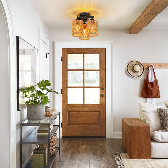 Pendantlightie - Boho Hand Woven Cluster Cage Semi Flush Mount - Semi Flush Mount - 6Lt -