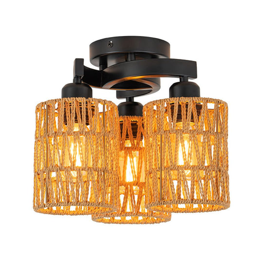 Pendantlightie - Boho Hand Woven Cluster Cage Semi Flush Mount - Semi Flush Mount - 6Lt -