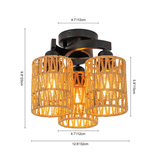 Pendantlightie - Boho Hand Woven Cluster Cage Semi Flush Mount - Semi Flush Mount - 6Lt -