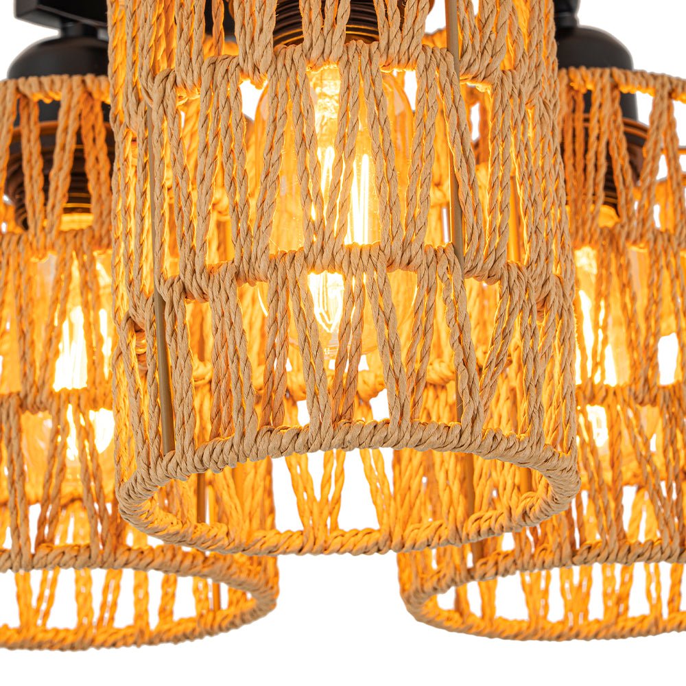 Pendantlightie - Boho Hand Woven Cluster Cage Semi Flush Mount - Semi Flush Mount - 6Lt -