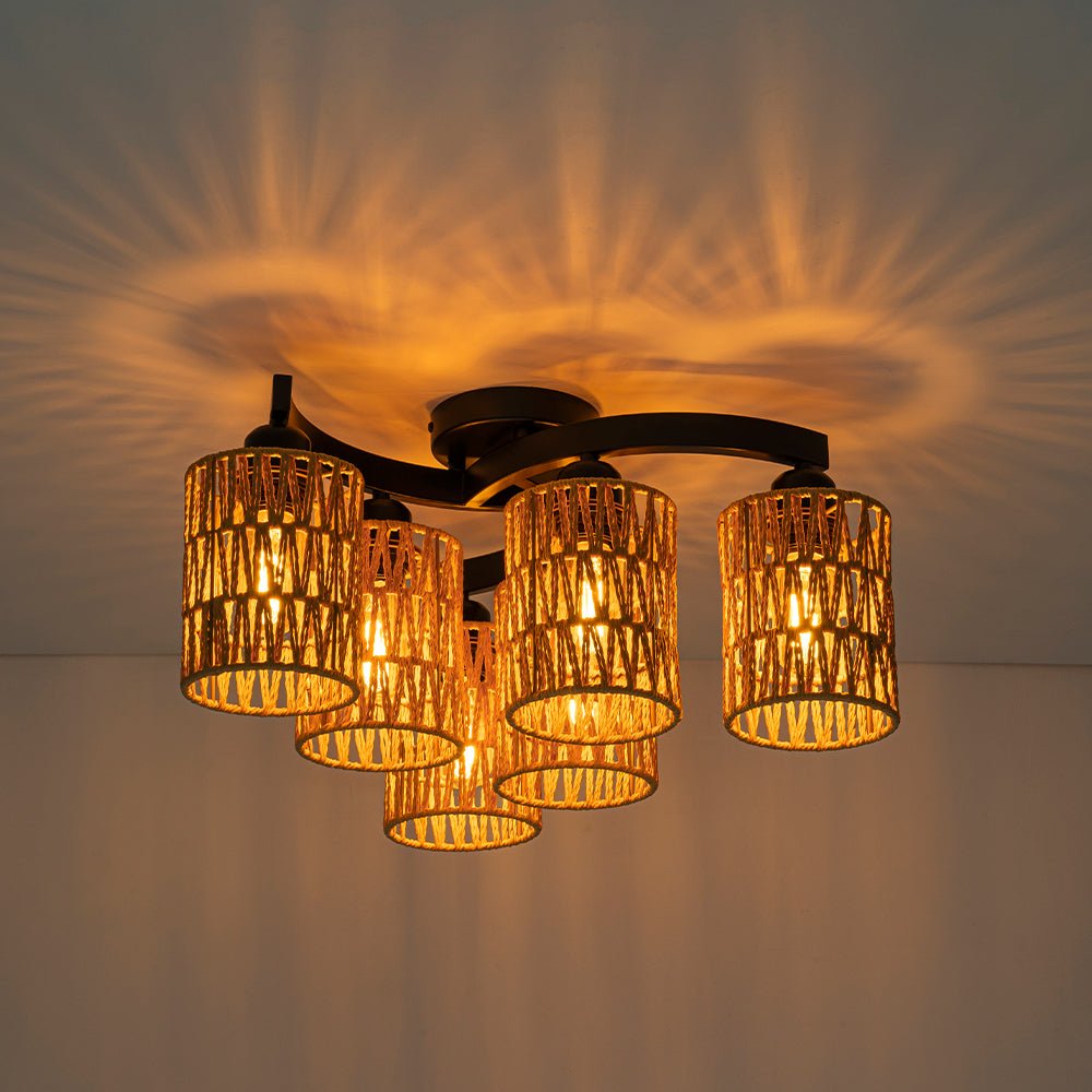 Pendantlightie - Boho Hand Woven Cluster Cage Semi Flush Mount - Semi Flush Mount - 6Lt -