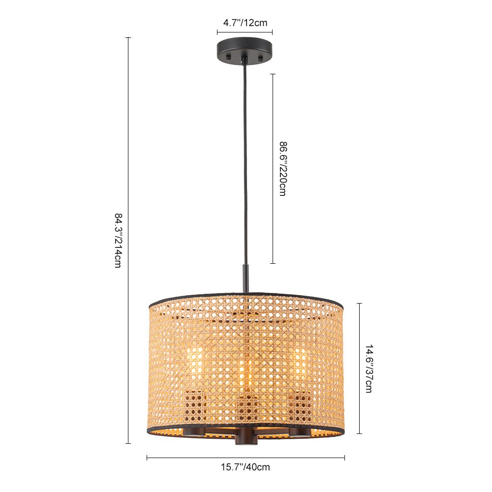 Pendantlightie - Boho Hollowed Rattan Hand Woven Drum Chandelier - Chandeliers - 3Lt -