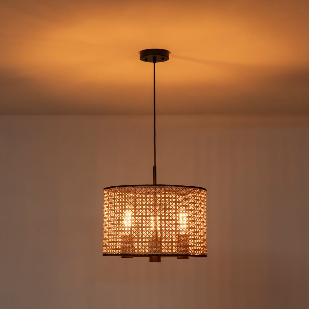 Pendantlightie - Boho Hollowed Rattan Hand Woven Drum Chandelier - Chandeliers - 3Lt -