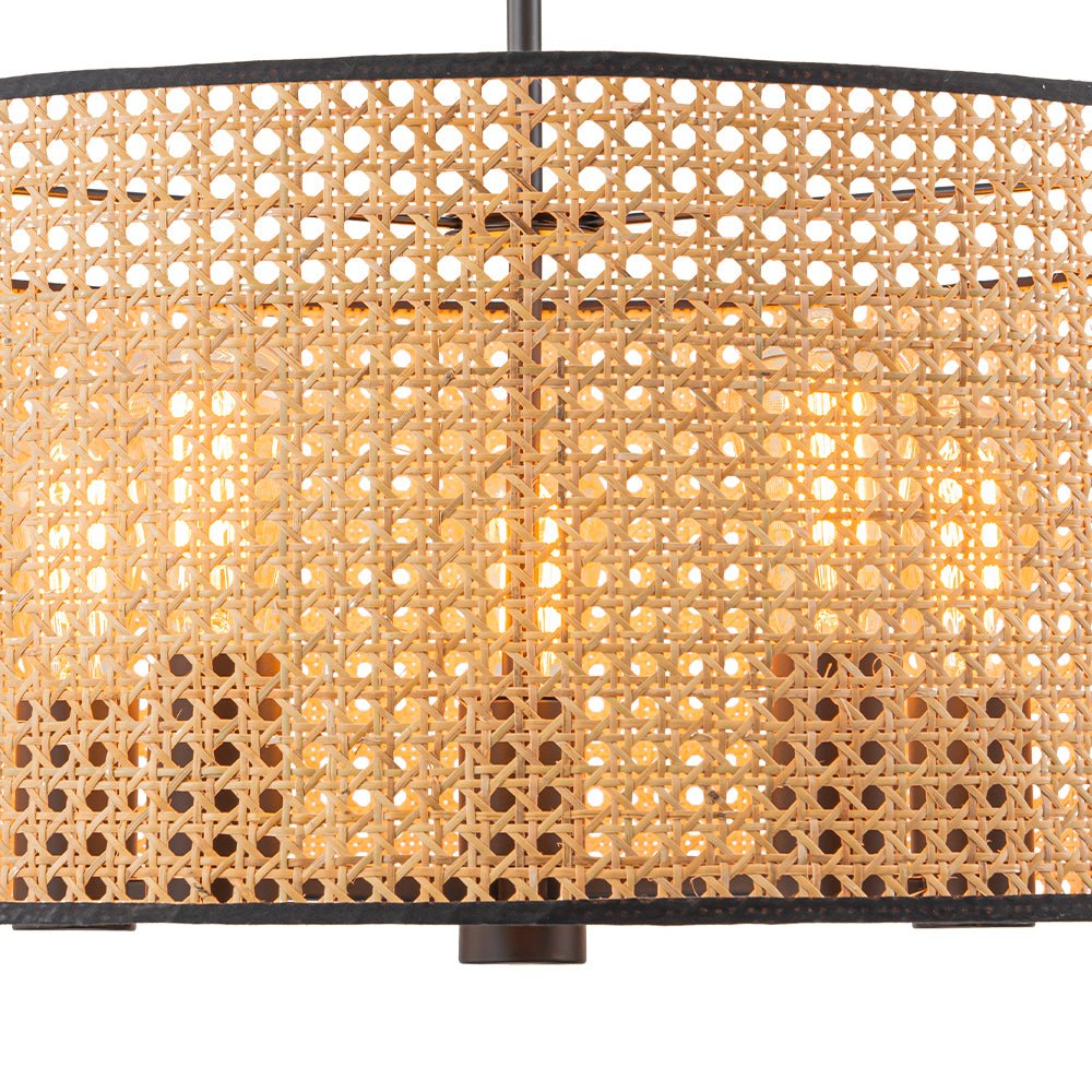 Pendantlightie - Boho Hollowed Rattan Hand Woven Drum Chandelier - Chandeliers - 3Lt -