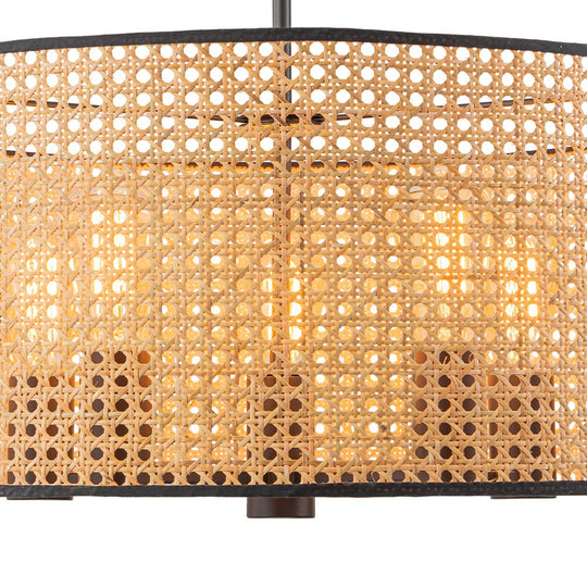 Pendantlightie - Boho Hollowed Rattan Hand Woven Drum Chandelier - Chandeliers - 3Lt -