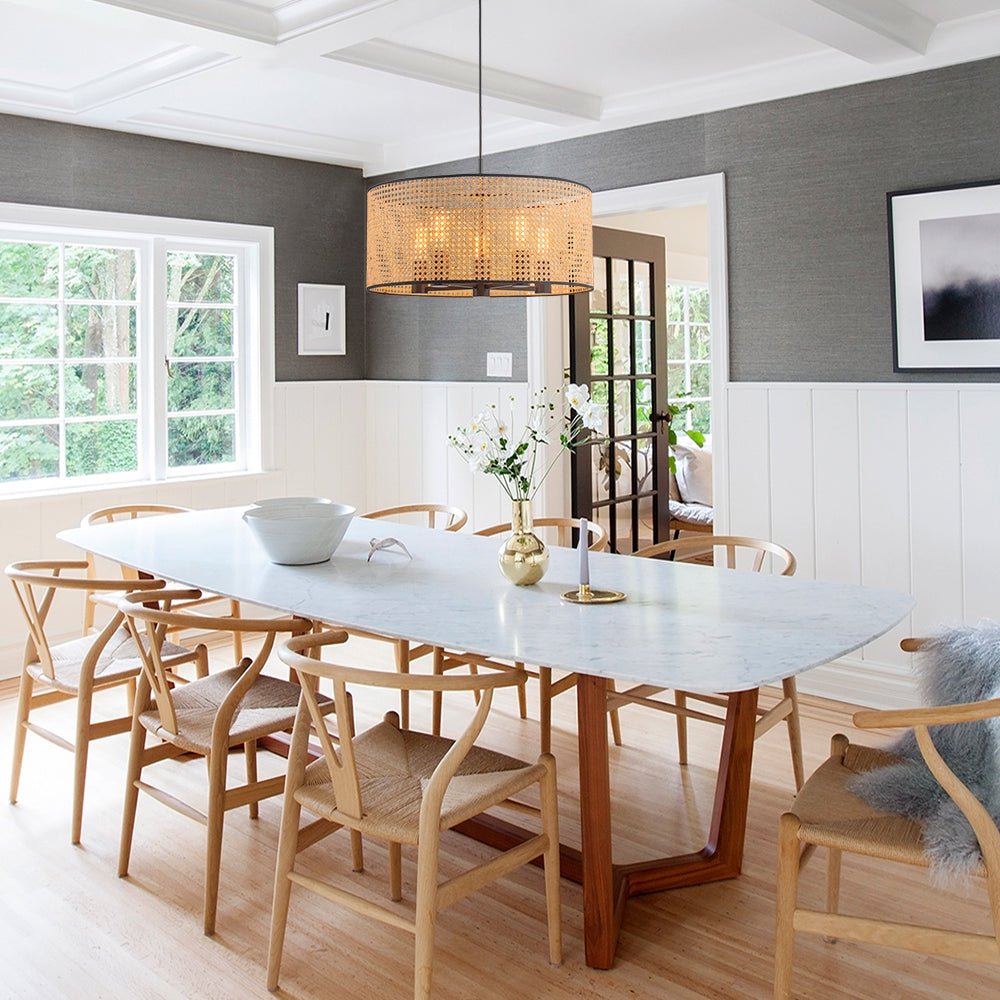 Pendantlightie - Boho Hollowed Rattan Hand Woven Drum Chandelier - Chandeliers - 3Lt -