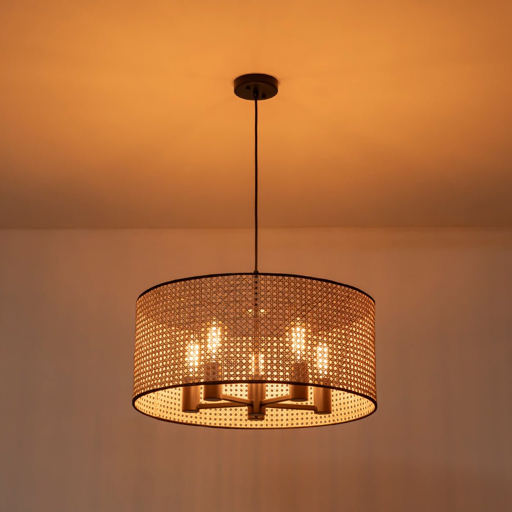 Pendantlightie - Boho Hollowed Rattan Hand Woven Drum Chandelier - Chandeliers - 3Lt -